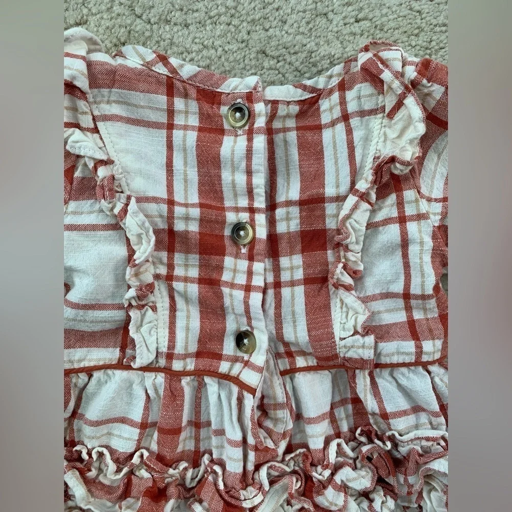 RuffleButts Size 3-6 Months Red and White Plaid Ruffle Bubble Romper